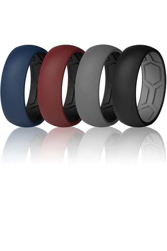Men's Air Groove 7.8mm Wide 1.8mm Thick Silicone Rings, Variety Multipack 4-7