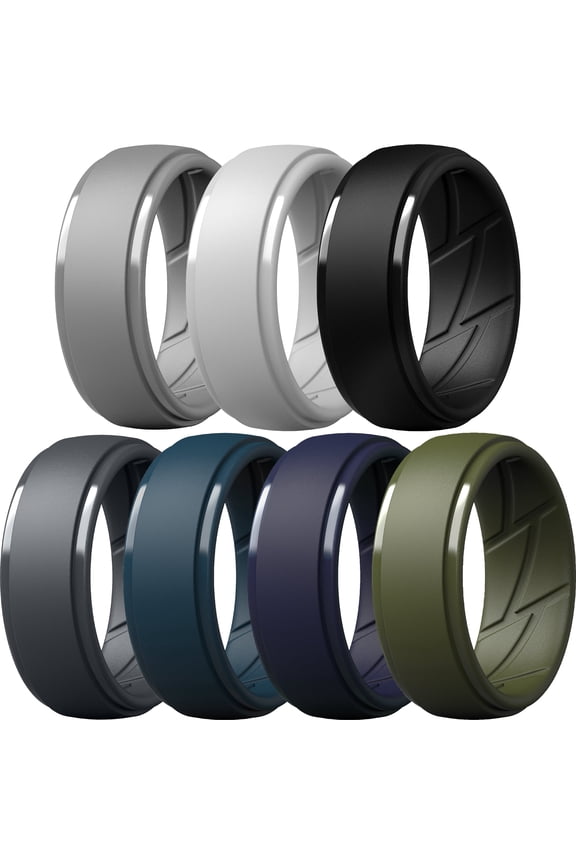 Men's Silicone Rings 10mm Wide 2.5mm Thick Breathable Rubber Wedding Bands, 7 Rings (Pack A, Size 10.5 - 11 (20.60mm))