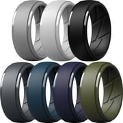 ThunderFit Mens Silicone Rings 10mm Wide 2.5mm Thick Breathable Rubber Wedding Bands, 7 Rings Pack A, Size 5.5 - 6 16.50mm