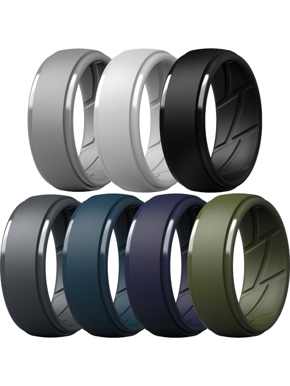 Men's Silicone Rings 10mm Wide 2.5mm Thick Breathable Rubber Wedding Bands, 7 Rings (Pack A, Size 9.5 - 10 (19.80mm))