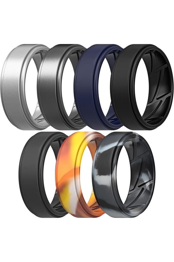 Men's Silicone Wedding Rings 10mm Wide 2.5mm Thick Rubber Bands, Breathable, Variety Multipack 1-7