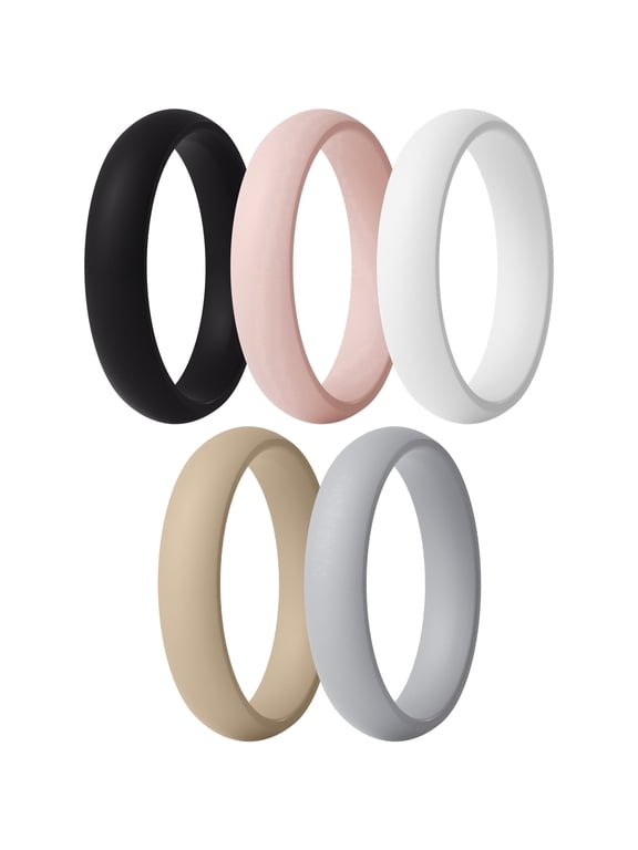 Silicone Anniversary Rings for Women, 5.5mm Wide, 2mm Thick, Wedding Rubber Bands, 5-Pack, Size 6.5 - 7 (17.35mm)