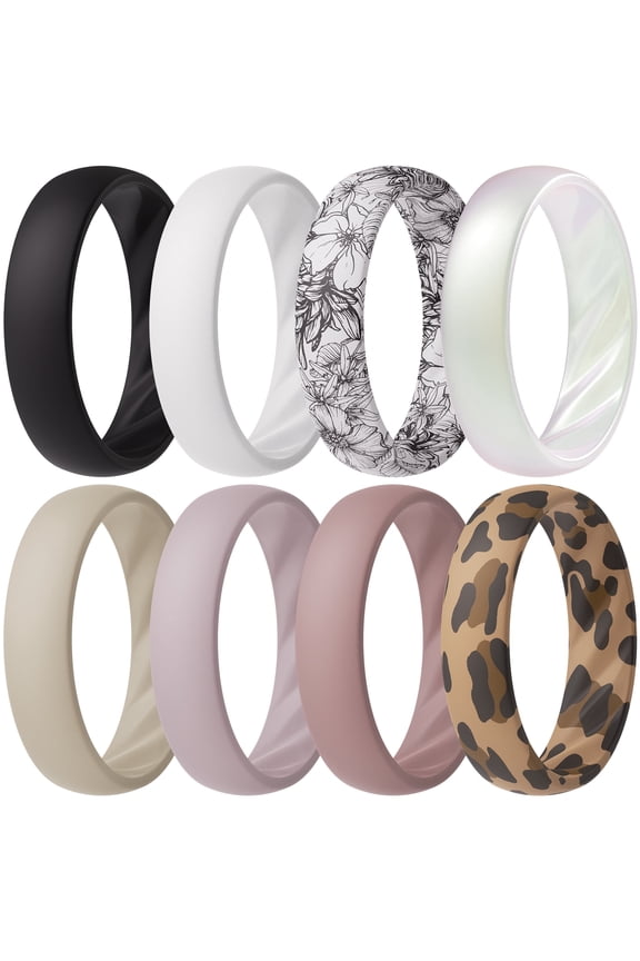 Silicone Ring Wedding Bands for Women, Promise Rings with Elegant Wavy Grooves, 6mm Wide, 2mm Thick, Breathable, Women's Rubber Engagement Rings, Variety Multipack 1-4-8