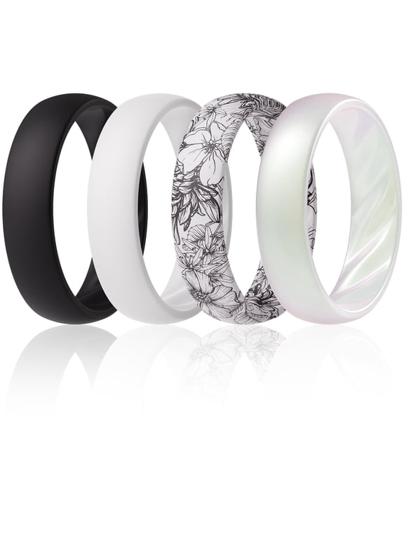 Silicone Ring Wedding Bands for Women, Promise Rings with Elegant Wavy Grooves, 6mm Wide, 2mm Thick, Breathable, Women's Rubber Engagement Rings, Variety Multipack 1-4-8