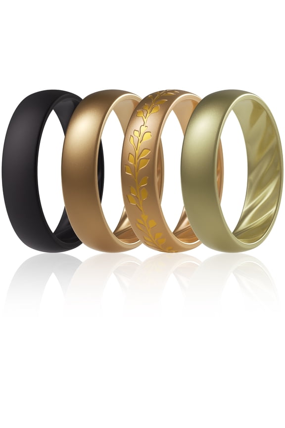 Silicone Ring Wedding Bands for Women, Promise Rings with Elegant Wavy Grooves, 6mm Wide, 2mm Thick, Breathable, Women's Rubber Engagement Rings, Variety Multipack 1-4-8