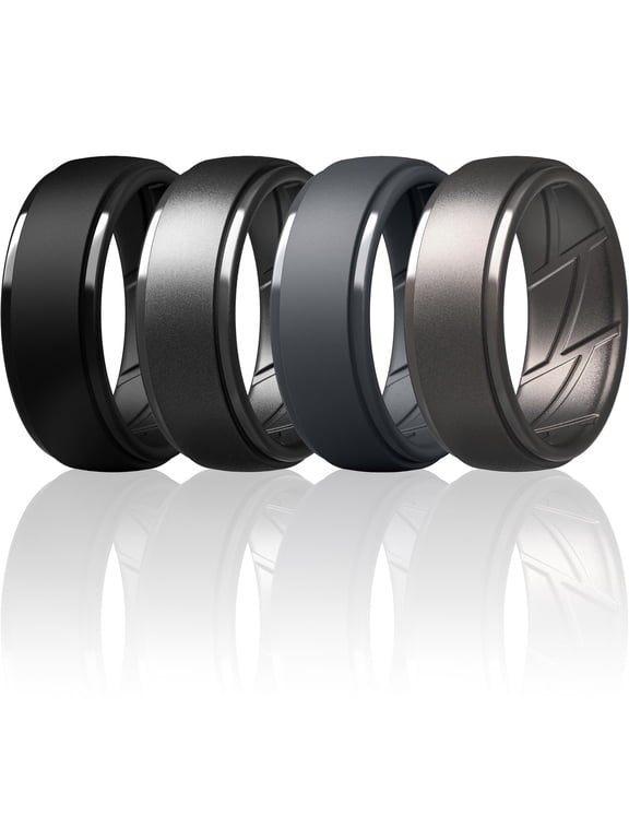 Silicone Rings Wedding Bands for Men, Dual-Layer Design, 10mm Wide, 2.5mm Thick, Breathable, Men’s Rubber Engagement Bands, Variety Multipack 4