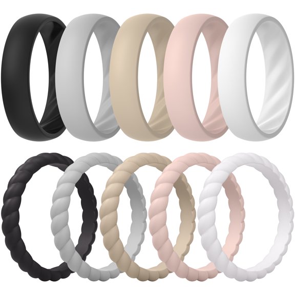 ThunderFit Silicone Rings for Her, Mix Women's Silicone Wedding Rings, 1.8mm Thick Rubber Engagement Rings Swivel & 5.5mm Classic Rings Combo