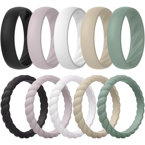 ThunderFit Silicone Rings for Her, Mix Women's Silicone Wedding Rings, 1.8mm Thick Rubber Engagement Rings Swivel & 5.5mm Classic Rings Combo