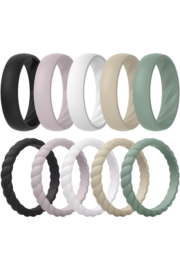 Silicone Rings for Her, Mix Women's Silicone Wedding Rings, 1.8mm Thick Rubber Engagement Rings Swivel & 5.5mm Classic Rings Combo
