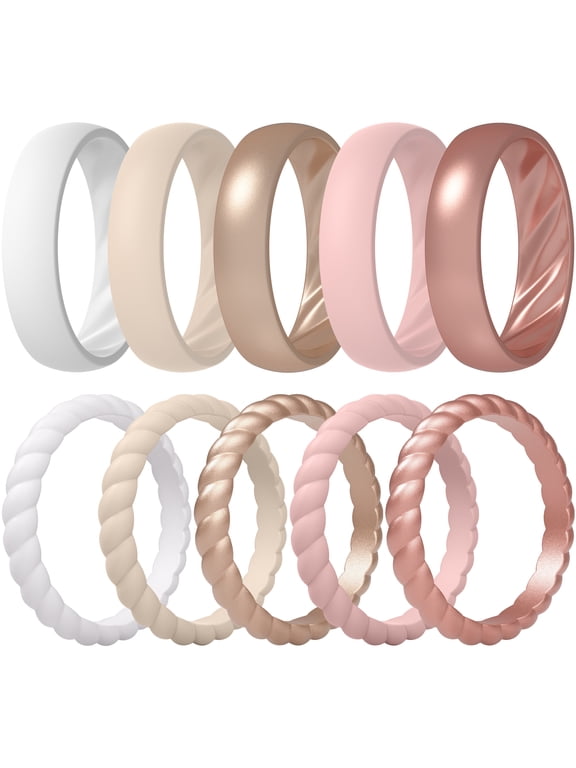 Silicone Rings for Her, Mix Women's Silicone Wedding Rings, 1.8mm Thick Rubber Engagement Rings Swivel & 5.5mm Classic Rings Combo