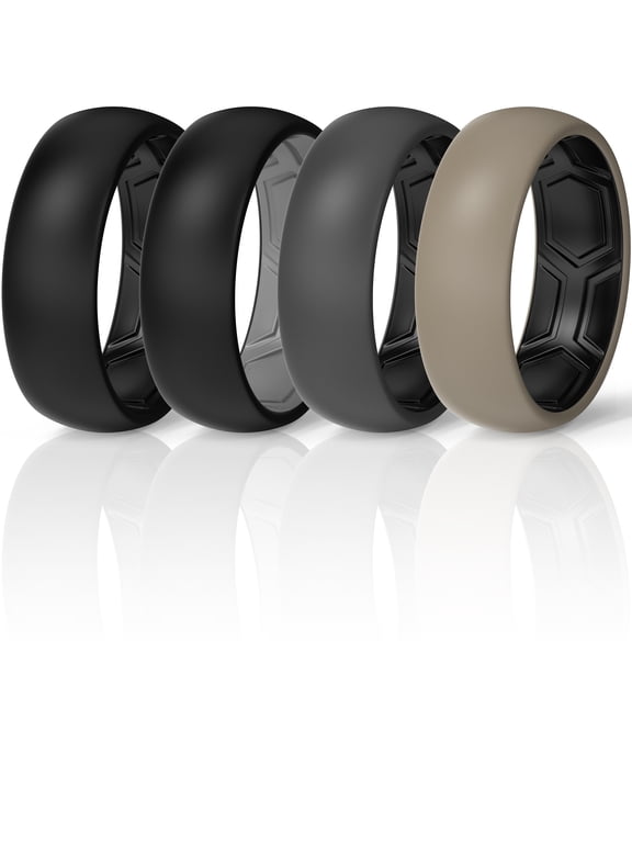 Silicone Rings for Him, Dual-Layer Comfort Design, 8mm Wide, 2mm Thick, Breathable Unisex Rubber Engagement Bands, 4-Pack