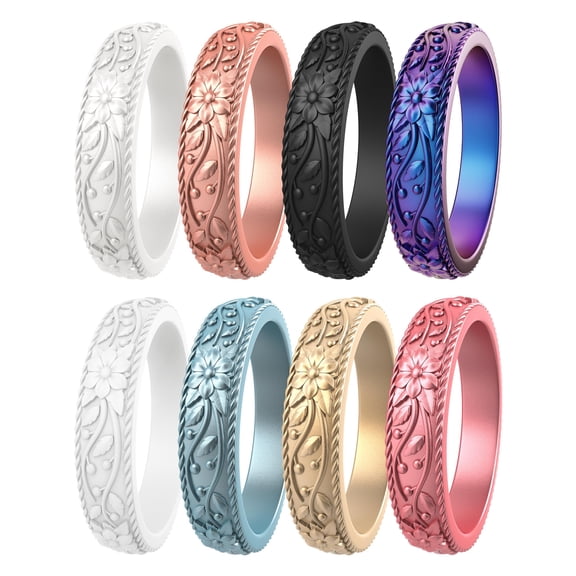 ThunderFit Silicone Rings for Women, Rubber Engagement Wedding Bands Vine Design 5.5mm Wide 2mm Thick - Variety Multipack 4-10