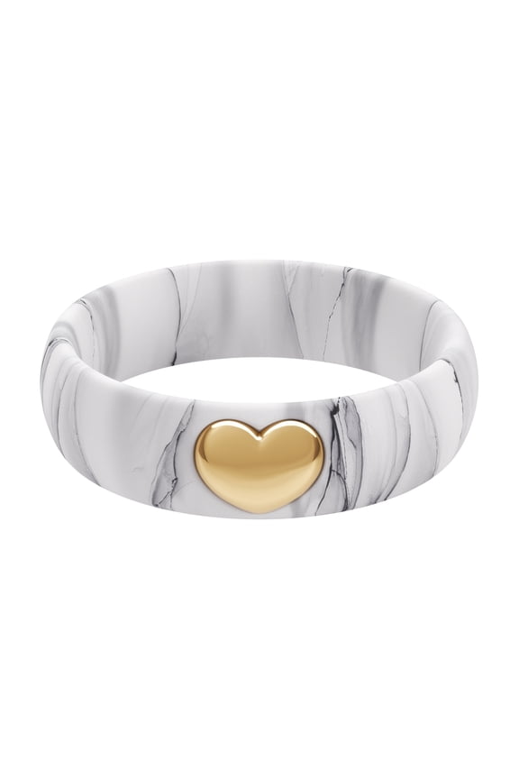 Silicone Rings for Women, Silicone Wedding Band with Heart, 5.5 mm Wide, 2mm Thick Rubber Engagement Rings