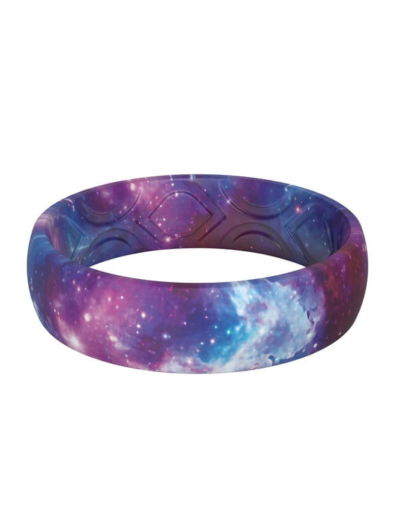Silicone Wedding Bands for Women, Breathable Printed Design 5.5mm Wide 1.8mm Thick, 1-Pack