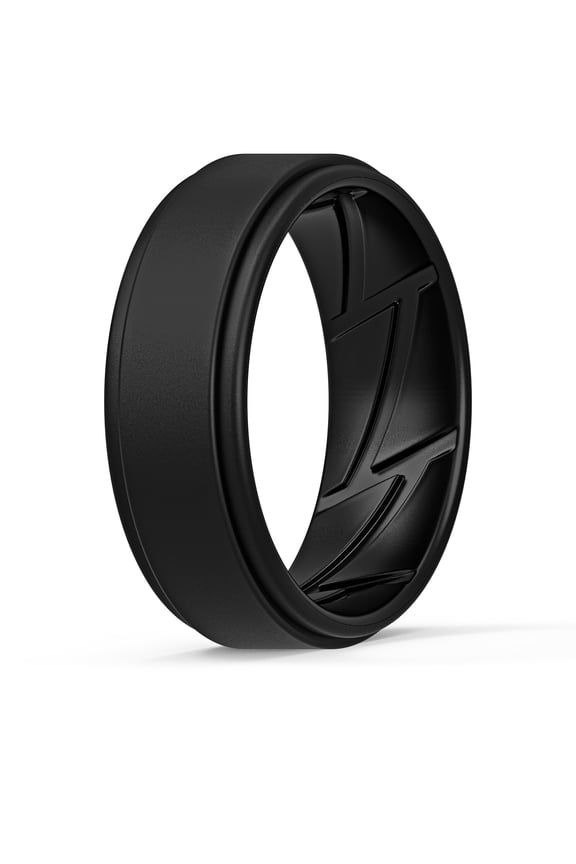 Silicone Wedding Rings for Men Breathable Airflow Inner Grooves, Step Edge Sleek Design Rubber Engagement Bands 8mm Wide 2mm Thick, Variety Multipack 1-7