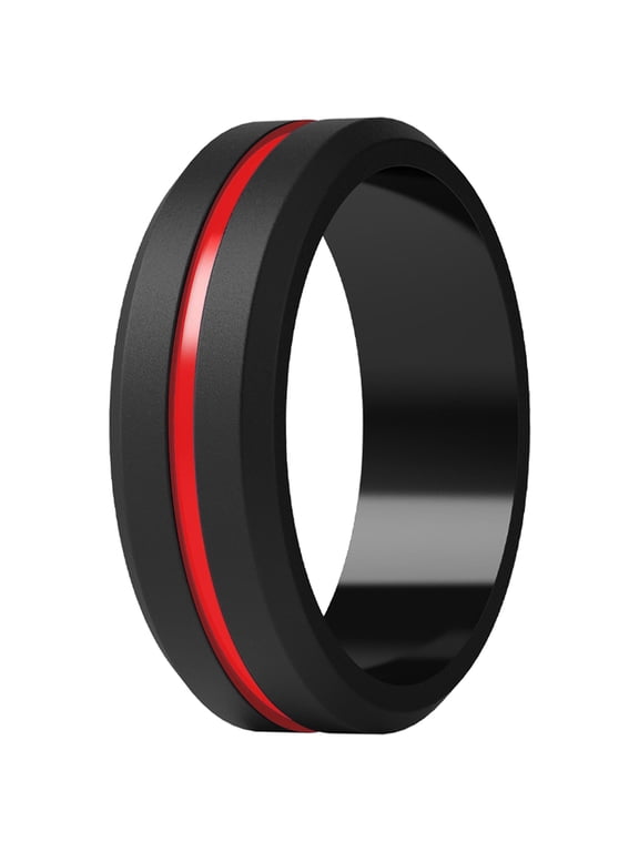 Silicone Wedding Rings for Men, Brushed Top Middle Engraved Line Rubber Engagement Bands 8.2mm Wide 2.5mm Thick - 1/4/6/7 Variety Multipack
