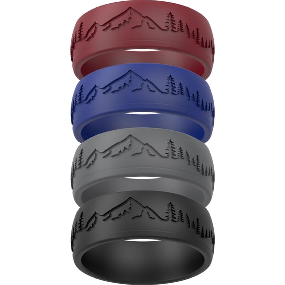 ThunderFit Silicone Wedding Rings for Men, Carved Design, Rubber Engagement Bands 9mm Wide 2mm Thick