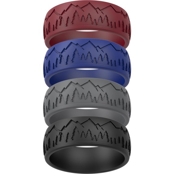 ThunderFit Silicone Wedding Rings for Men, Carved Design, Rubber Engagement Bands 9mm Wide 2mm Thick