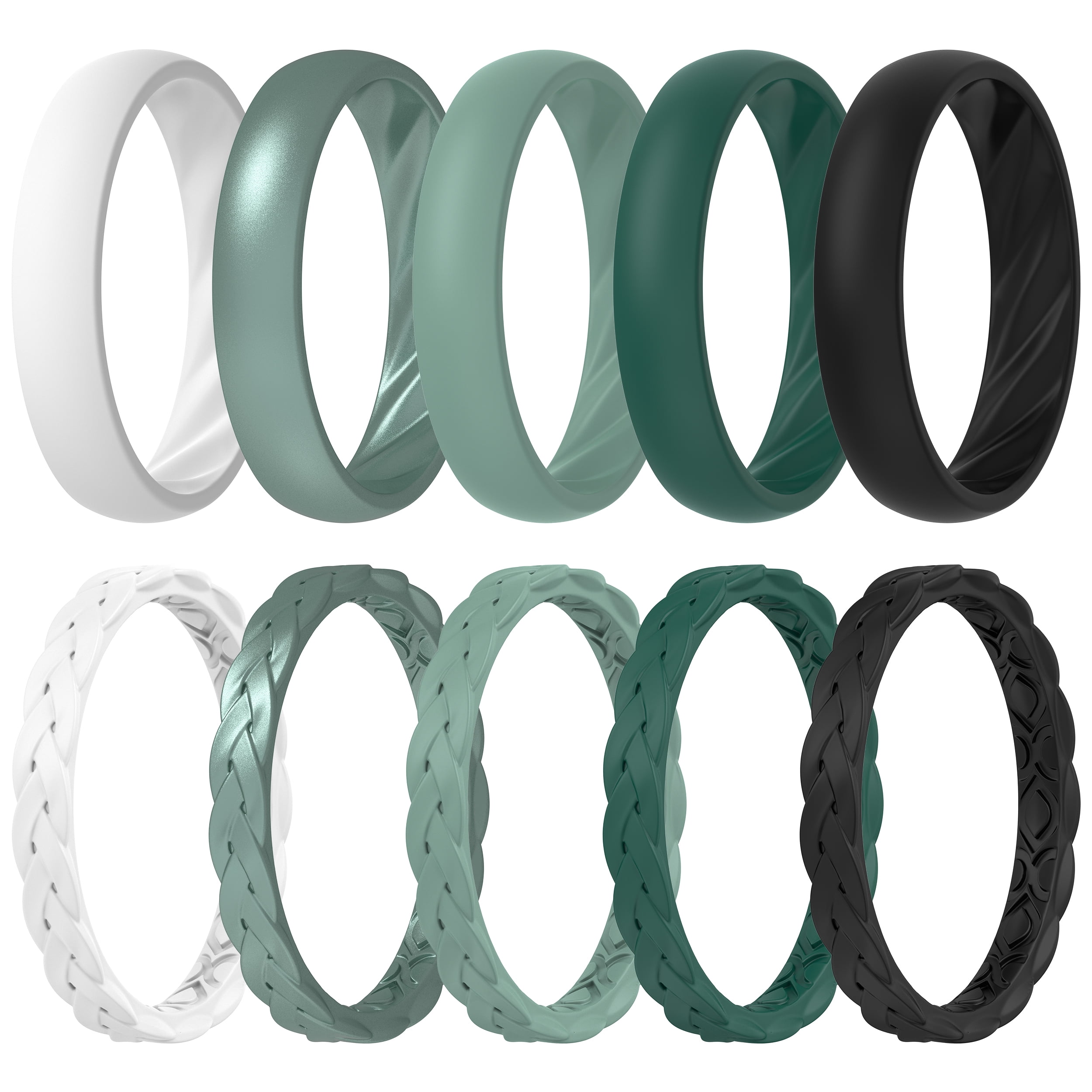 ThunderFit Women's Silicone Rings Combo, 10 Rings, 1.7mm Thick Braided ...