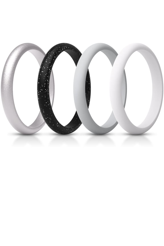 Women’s Silicone Thin and Stackable Ring Enhancers, Silicone Wedding Bands, 2.5mm Wide 2mm Thick, Variety Multipack 4/5/7/8