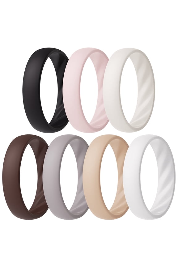 Women’s Silicone Wedding Rings – 5.5mm Wide, 2mm Thick Engagement Rings, Rubber Engagement Bands, 7-Pack