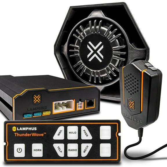 ThunderWave 100W Emergency Police Siren Kit [Remote Controller] [2 x 15A Switches] [Hands-Free Air Horn] [3.5mm Input] [Radio Rebroadcast] Warning PA System for Emergency Vehicles Trucks UTV POV