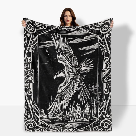 Thunderbird Black Wall Hanging Flannel Blanket Soft Warm Comfortable For Sofa Bed Travel Camping Living Room Office Chair Polyester Fiber Gift For Family Or Friends