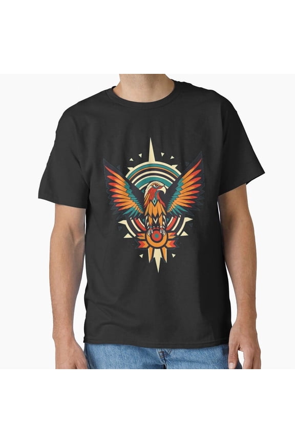 Thunderbird Line Art Design Bold Tribal Symbolic Graphic Unisex T-Shirt, up to size 5XL