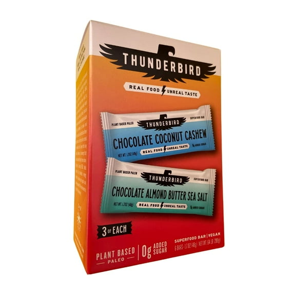 Thunderbird Paleo and Vegan Hiking Food Snacks - Real Food Energy Paleo Bar - Fruit & Nutrition Nut Bars - No Added Sugar, Grain and Gluten Free, Non-GMO, 6 Pack (Chocolate Lovers Variety Pack)