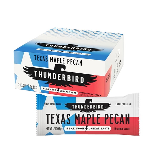 Thunderbird Real Food Energy Bars, Bar Texas Maple Pecan, 1.7 Ounce, Fruit & Nut Nutrition Bars - No Added Sugar, Grain and Gluten Free, Non-GMO, 12 Pack