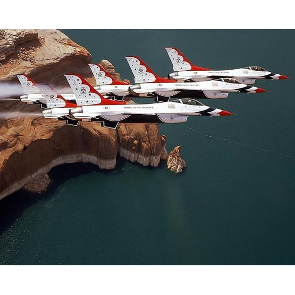 Thunderbirds F-16 Falcons Over Lake Powell Style -1 - 12x18 Inch Laminated Aviation Poster - Stunning Detail and Bold Colors