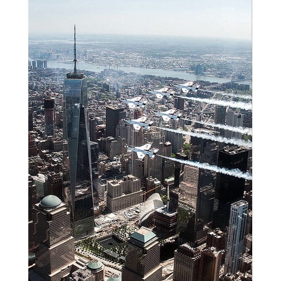 Thunderbirds Over One World Trade Center Style - A - 20x30 Inch Laminated Aviation Poster - Stunning Detail and Bold Colors