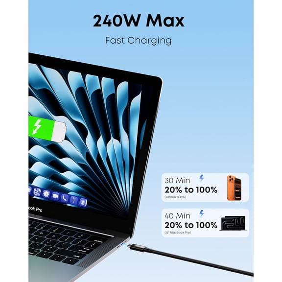 Thunderbolt 5 Cable, Intel Certified 3.3 FT USB C Cable, 240W Fast Charging, up to 120Gbps Bandwidth, 16K/8K Displays, Compatible with Thunderbolt 4, USB 4, USB C