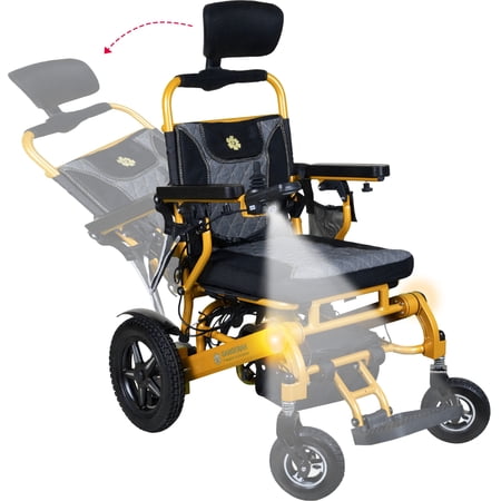 Thunderbolt Easy Folding Heavy Lightweight Medical Wheelchair, Reclinable Electric Portable Wheelchair Ideal for Adult & Senior Travel Chair for Easy Transport Mobility - Automatic Reclining (Gold)
