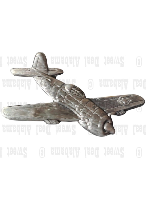 Thunderbolt P-47 Aircraft, Patinated Silver Tone Hat, Lapel Pin 1-1/4"W x 5/8"H