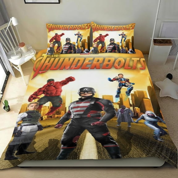 Thunderbolts Themed Bed Sheet Set Three Piece Set 53x79 In ches Comfortable And Skin Friendly Unique Design Creating A Star Studded Night Home Decor Gifts For Family Friends fans