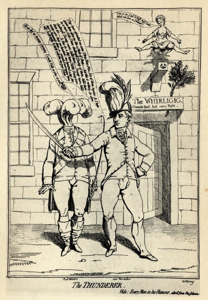 The Thunderer A Contemporary Satirical Cartoon Concerning The Prince Of Wales Colonel Tarleton And Their Mutual Lover Mrs Mary Perdita Robinson Canvas Art - Ken Welsh Design Pics (24 x 34)
