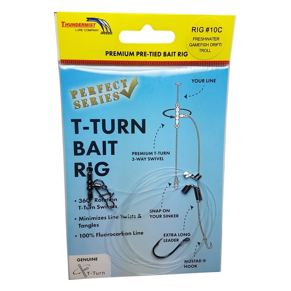 Thundermist Lure Company Perfect Series - RIG# 10C Pre-Tied T-Turn Bait Rig, Clear