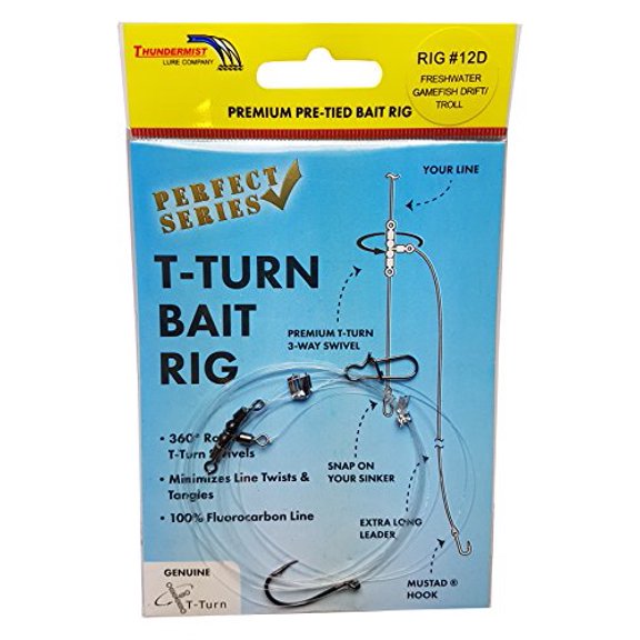 Thundermist Lure Company Perfect Series - RIG# 12D Pre-Tied T-Turn Bait Rig, Clear