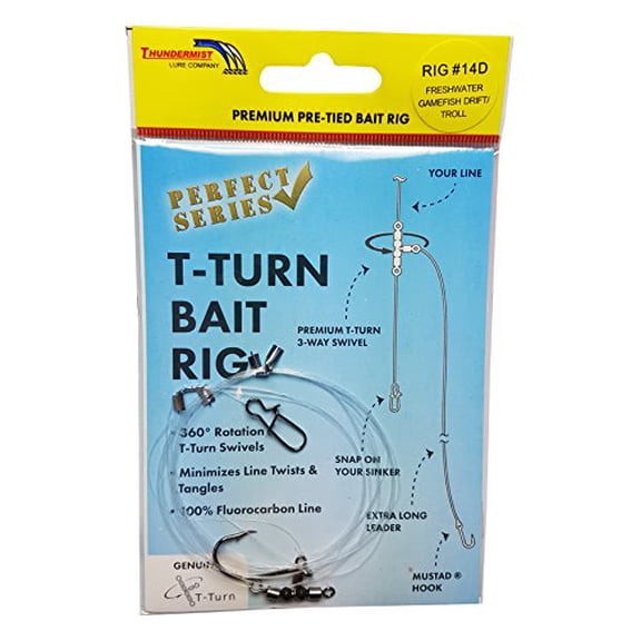 Thundermist Lure Company Perfect Series - RIG# 14D Pre-Tied T-Turn Bait Rig, Clear
