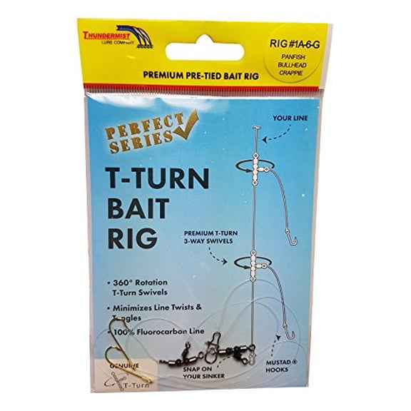 Thundermist Lure Company Perfect Series - RIG# 1A-6-G Pre-Tied T-Turn Bait Rig, Clear