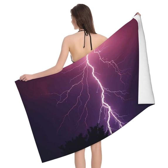 Thunderstorm Violet Purple Bath Towels, Microfiber Towel for Bathroom, Highly Absorbent Shower Towels, Quick Dry Large Towel, Yoga Sports Beach SPA Hotel Towel 32x52 Inch