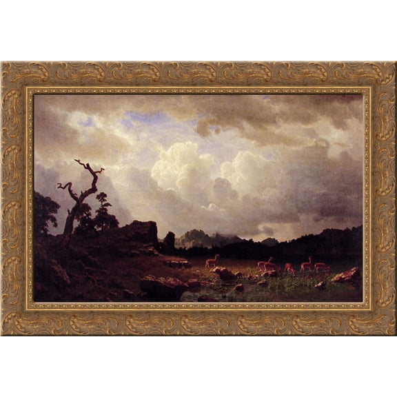 Thunderstorm in the Rocky Mountains 24x18 Gold Ornate Wood Framed Canvas Art by Bierstadt, Albert
