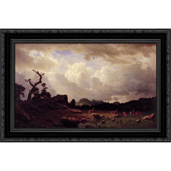 Thunderstorm in the Rocky Mountains 24x19 Black Ornate Wood Framed Canvas Art by Bierstadt, Albert