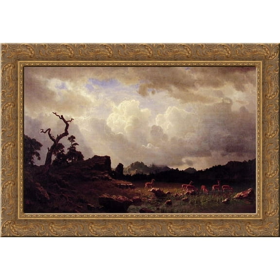 Thunderstorm in the Rocky Mountains 24x19 Gold Ornate Wood Framed Canvas Art by Bierstadt, Albert