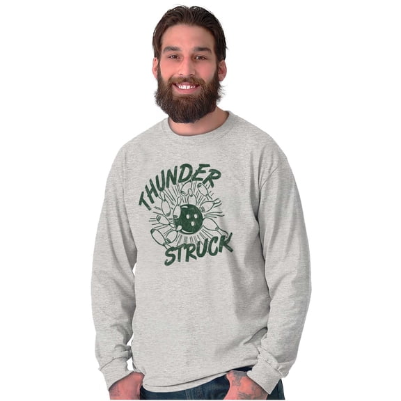 Thunderstruck Funny Bowling Novelty Plus Size Long Sleeve Graphic Tee Shirt Brisco Brands 3X