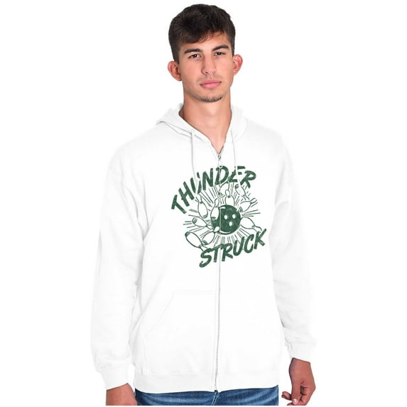 Thunderstruck Funny Bowling Novelty Unisex Fleece Graphic Zip Up Hoodie Brisco Brands 2X