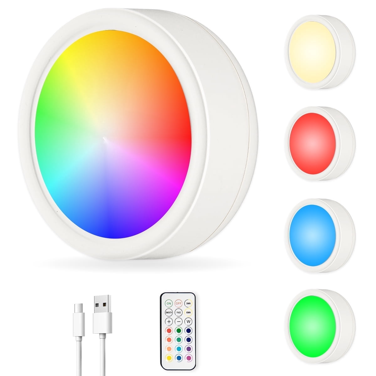 Thundoo RGB Colored 1600mAh Battery Operated USB Rechargeable Puck ...