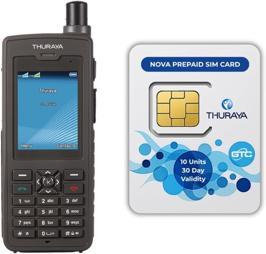 Thuraya XT-PRO Dual Satellite Phone + 10-Unit NOVA Prepaid SIM | 30-Day Validity Rugged | Waterproof | GPS | Long Battery Life | Dual SIM | Reliable for Adventures