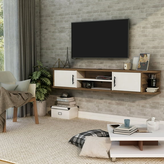 Thurles 2-Door Wood White Floating TV Console